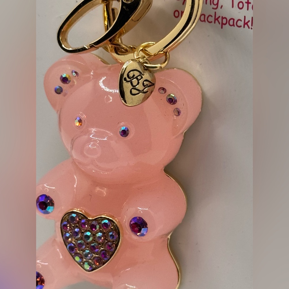Betsey Johnson Gummy Bear Crystal Heart Handbag Charm Key Ring Clip - Picture 3 of 6